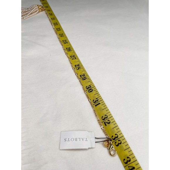 Talbots Opera Necklace Gold Tone Chain Links With Pearl Tassel Pendant - Picture 9 of 9